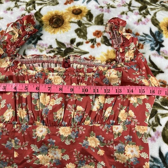 Y2K Ralph Lauren Mini Dress Womens Red Milkmaid Prairie Cotton Ruffle - Picture 5 of 8